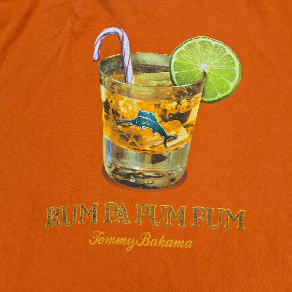 Tommy Bahama Shirt Mens Large Orange Rum Pa Pum Pum Graphic Short Sleeve Marlon - Picture 5 of 10